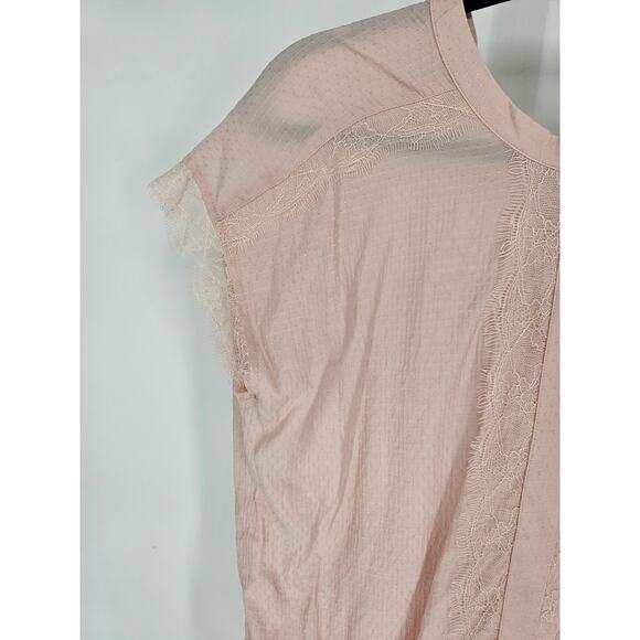 Express Women's Pink Cap Sleeve Lace Pieced Round Neck Pullover Top Size M - Picture 2 of 4